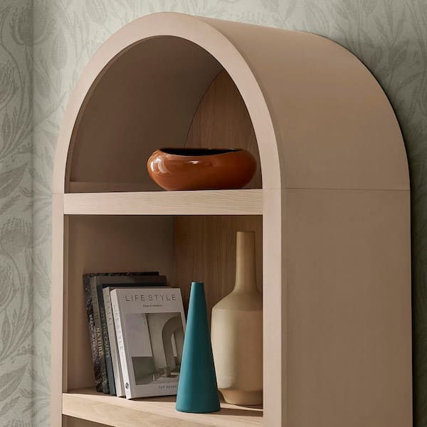 Caleb 75 in. MDF Arched Bookcase With 4-Tier Open Shelves in Tan
