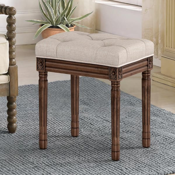 LUE BONA 16 in. x 12 in. x 18 in. Linen Wooden Vintage Upholstered Bench with Walnut legs