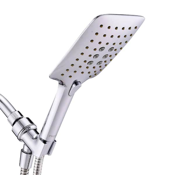 Aurora Decor ACA 3-Spray Patterns with 1.8 GPM 5 in. Rectangle Wall Mount Handheld Shower Head with Hose in Chrome