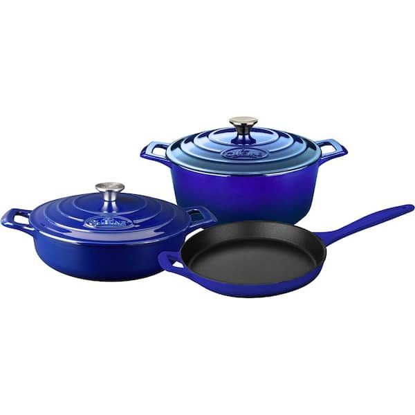 La Cuisine PRO Range 5-Piece Cast Iron Cookware Set in High Gloss Sapphire