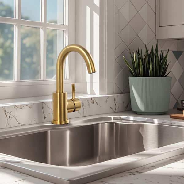Single-Handle Bar Faucet with Deck Plate in Gold