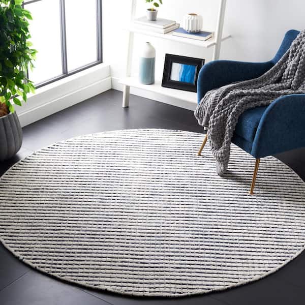 Abstract Blue/Ivory 6 ft. x 6 ft. Striped Round Area Rug