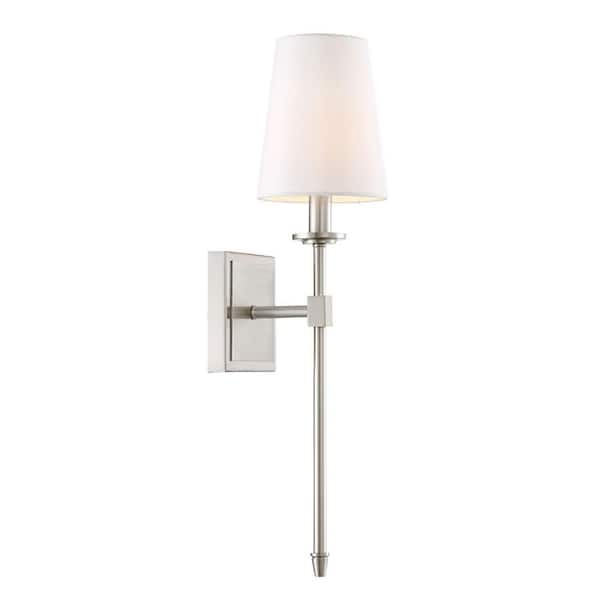 Kira Home Torche 5 in. 60-Watt 1-Light Brushed Nickel Transitional Wall Sconce with Linen Shade