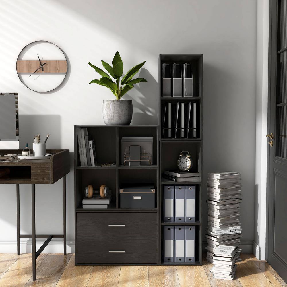 Black 24-Inch Stackable MDF Wood 4-Cube Bookcase