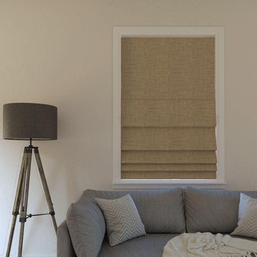 Taupe Cordless Blackout Roman Shade with Textured Fabric, 27" x 64"