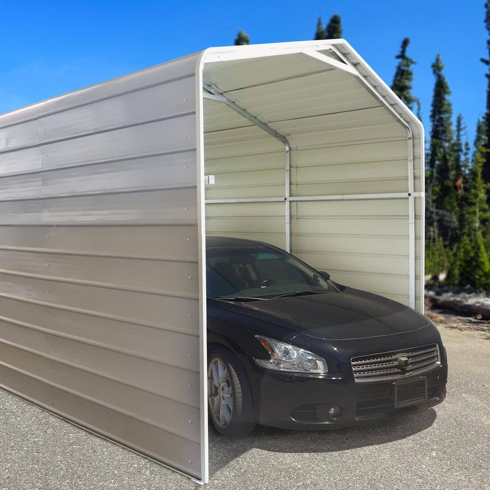 Gray 12 ft x 28 ft Metal Carport with Corrugated Roof and Sidewalls