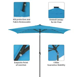 10 ft. Aluminum Pole Market Solar Patio Umbrella Outdoor Umbrella in Light Blue with 26 LED Lights and Crank Lift System