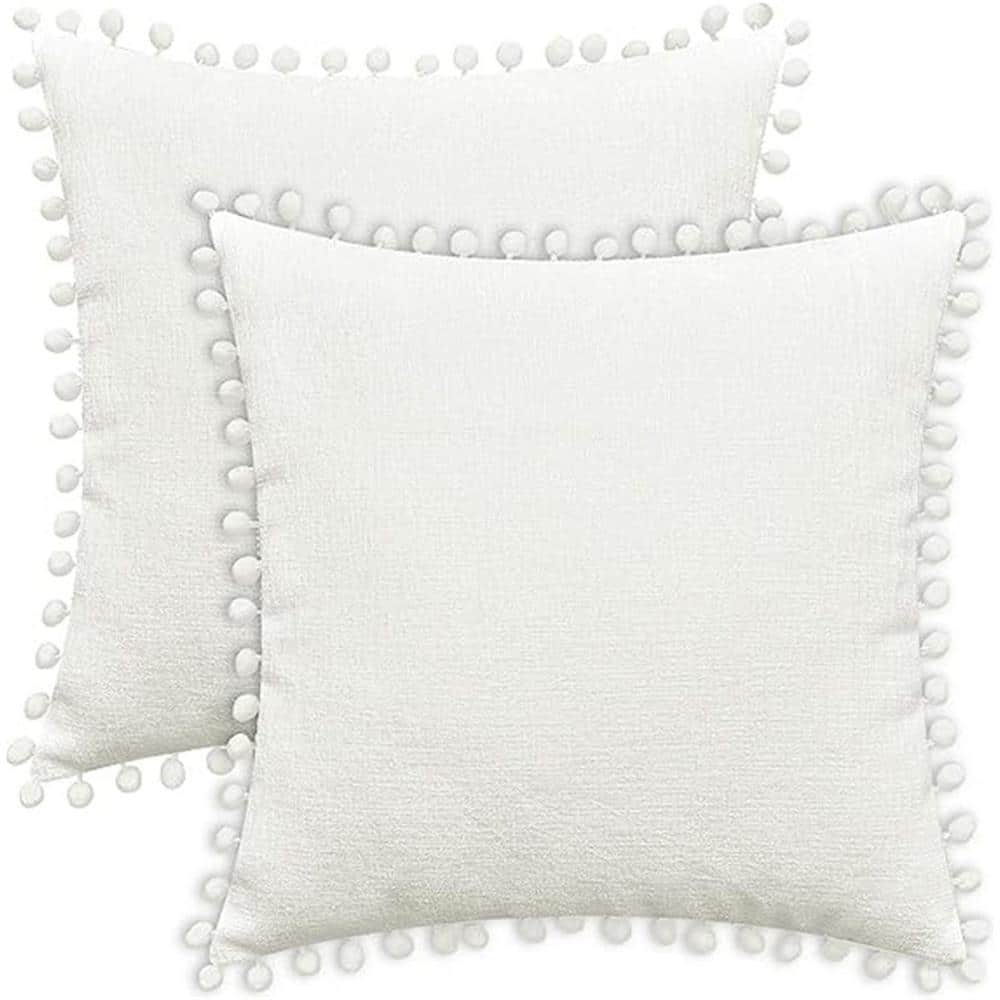Outdoor Throw Pillow Cases Cozy Solid Dyed Soft Chenille Cushion Covers wit