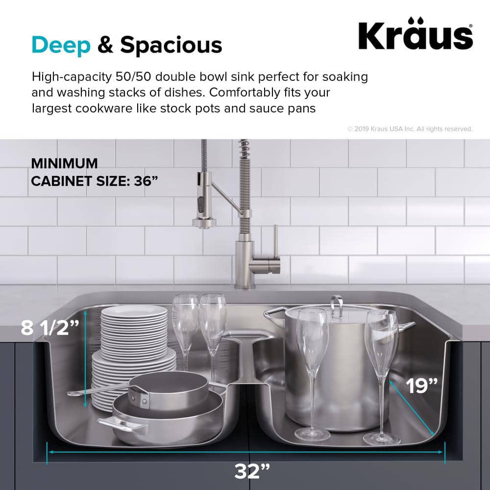 Premier 32-inch Satin Stainless Steel Double Bowl Undermount Sink