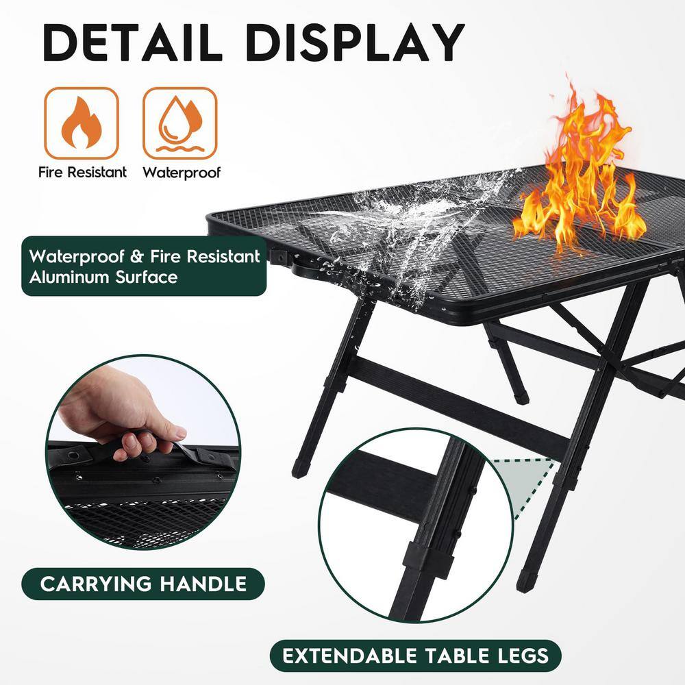 3 ft. Folding Outdoor Grill Cart, Portable Camping Table, 3-Adjustable Height Folding Table for Camping, Picnic, BBQ - Thumbnail 2