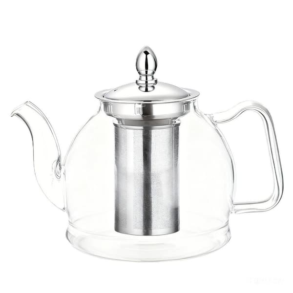 4-Cup Glass Teapot with Removable Stainless Steel Infuser, Suitable for Gas, Electric Stove Tops, and Stoves