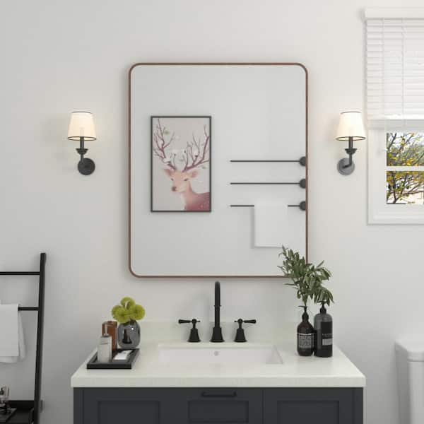 niveal 30 in. W x 36 in. H Rectangular Framed Wall Bathroom Vanity Mirror in Walnut