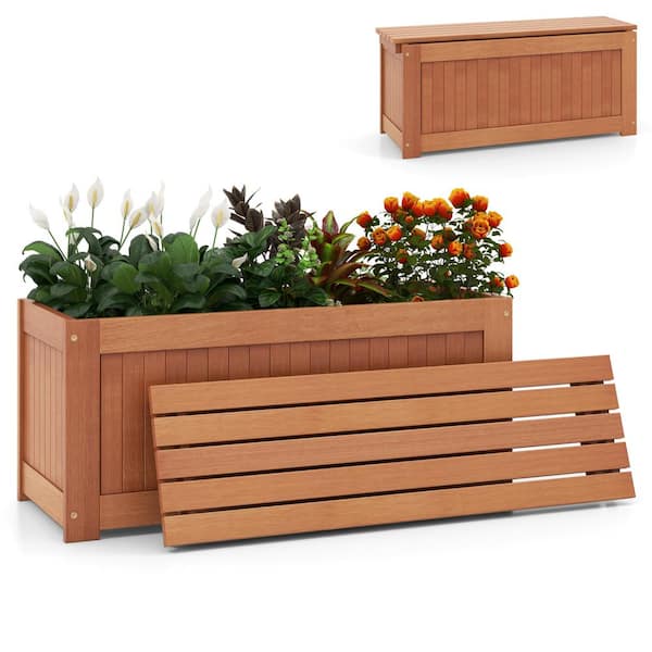 FORCLOVER Wood Outdoor Raised Planter Boxes with Seat for Garden Yard Balcony Deck