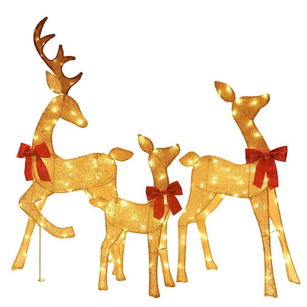 54 in. 3-Pieces Outdoor Christmas Decoration Reindeer Family Yard Decoration with Warm White LED Lights