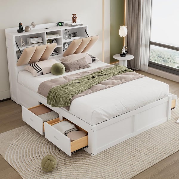 Harper & Bright Designs White Classic Wood Frame Full Size Platform Bed ...