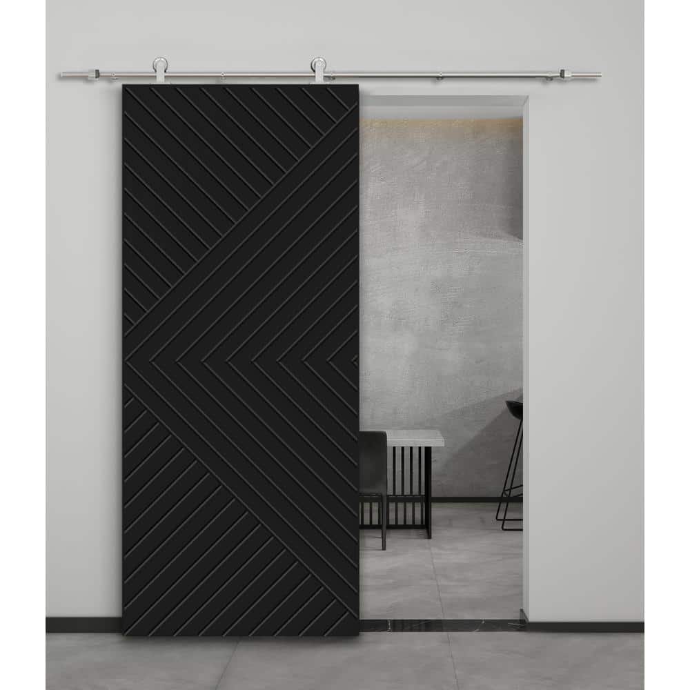 Chevron Pattern Blue MDF Sliding Barn Door Kit with Stainless Steel Hardware