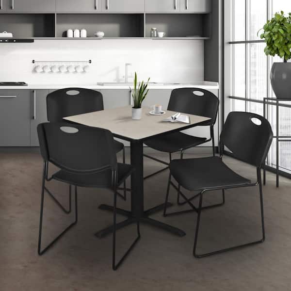 Cain 42 in. Maple Square X-Base Breakroom Table Desk and 4-Zeng Stack Chairs-Black