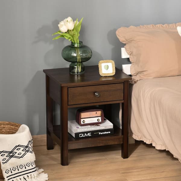 1-Drawer Dark Brown Nightstand 21.65 in. x 18.89 in. x 15.75 in.
