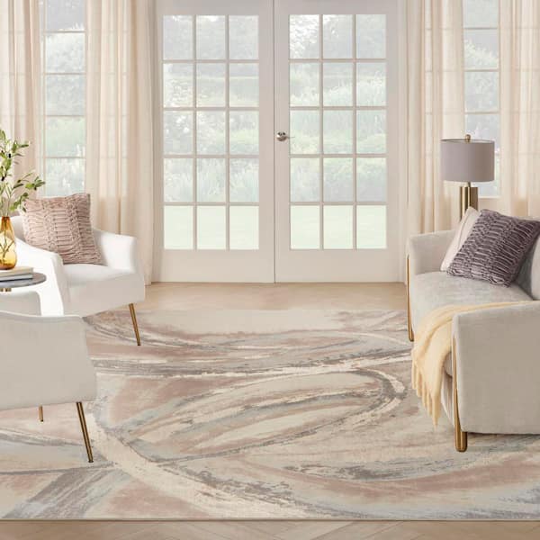Splash Beige Grey 7 ft. x 10 ft. Brushstroke Contemporary Area Rug