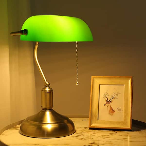 Cabinet Banker Lamp Vintage Look Green Glass Shade, Great Decor