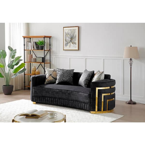 Soledad 91 in. Pillow Top Arm Polyester Rectangle Sofa in Black