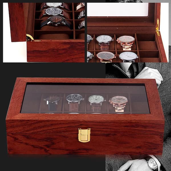 YIYIBYUS Black Leather 6-Watch and 9-Piece Eyeglasses Storage Display Box  OT-ZJGJ-4679 - The Home Depot