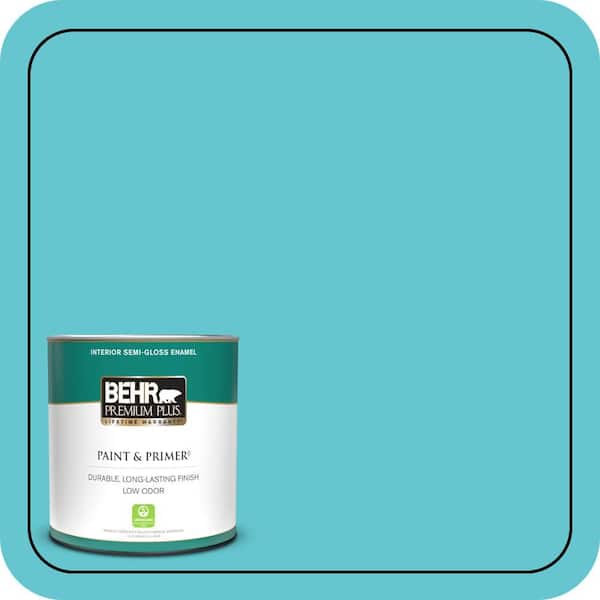 BEHR PREMIUM PLUS 1 qt. #P470-4 Paradise Sky Semi-Gloss Enamel Low Odor Interior Paint & Primer