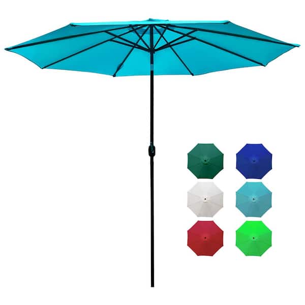 LAUREL CANYON 9 ft. Steel Market Push Button Tilt and Crank Outdoor Patio Umbrella in Turquoise