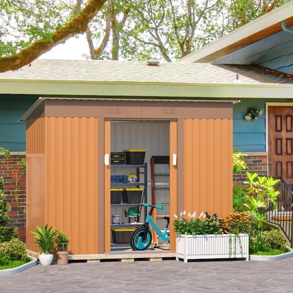 Unbranded 9 ft. W x 5 ft. D Hot Seller Metal Outdoor Storage Shed with Lockable Door and Vents for Lawn Backyard Brown 45 sq. ft.
