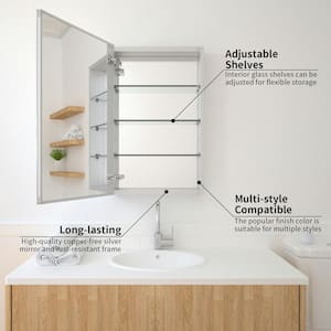 19 in. x 30 in. Frameless Recessed or Surface-Mount Beveled Single Mirror Bathroom Medicine Cabinet