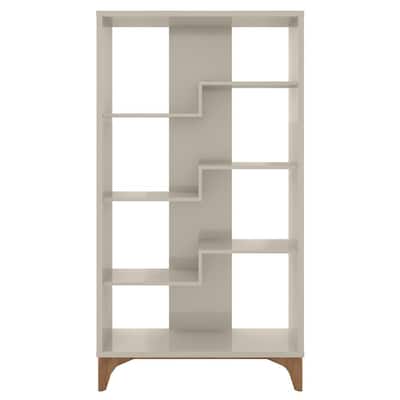 Watkins 64.96 in. Off White Faux Wood 4-shelf Cube Bookcase with Geometric Design