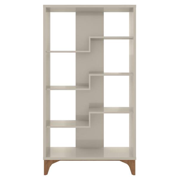 Luxor Watkins 64.96 in. Off White Faux Wood 4-shelf Cube Bookcase with Geometric Design