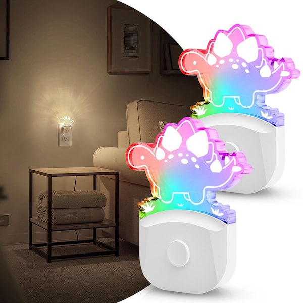 Stegosaurus Dinosaur Night Light Plug-In-RGB + 3000K, 3 Modes, Dusk-to-Dawn Sensor, for Boys' Room, Nursery Decor