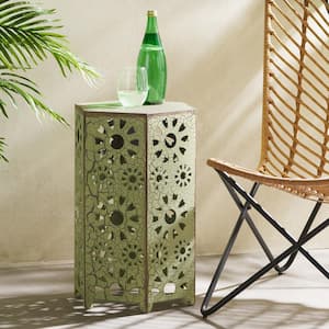 14 in. Crackle Green Iron Side Table