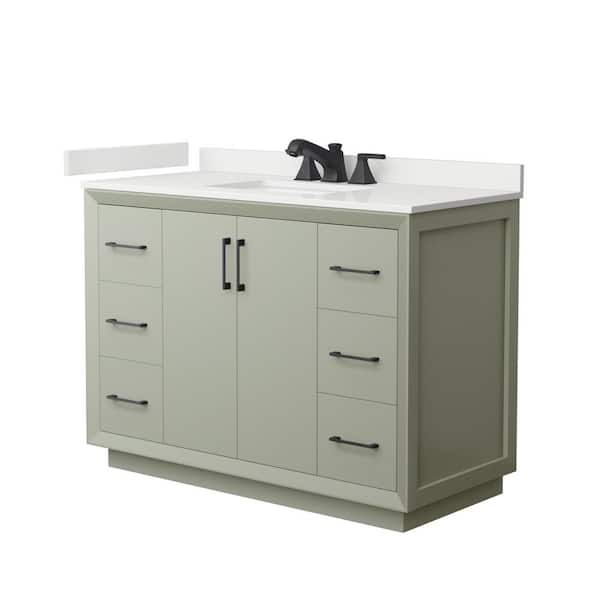 Wyndham Collection Strada 48 in. W x 22 in. D x 35 in. H Single Bath Vanity in Light Green with White Quartz Top