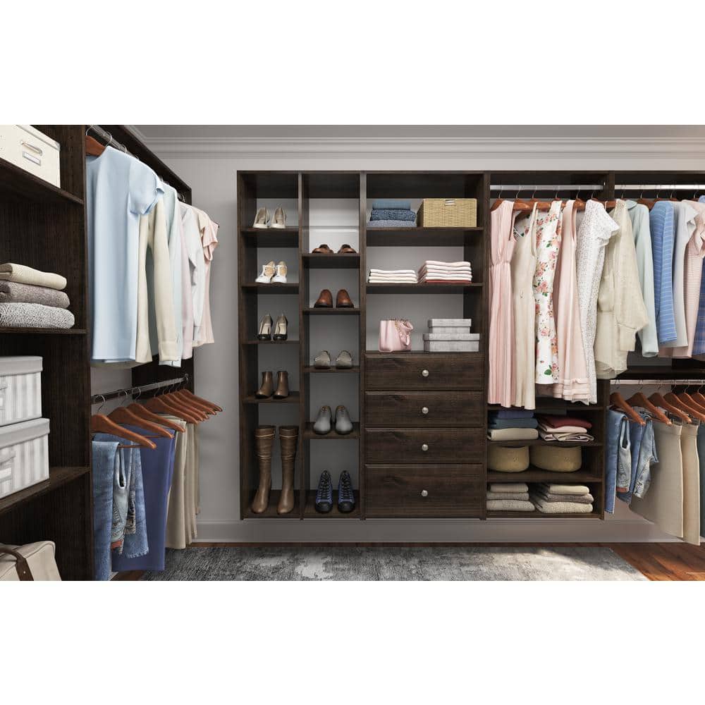 Truffle Double Hanging Rod Closet Organizer with Shelves