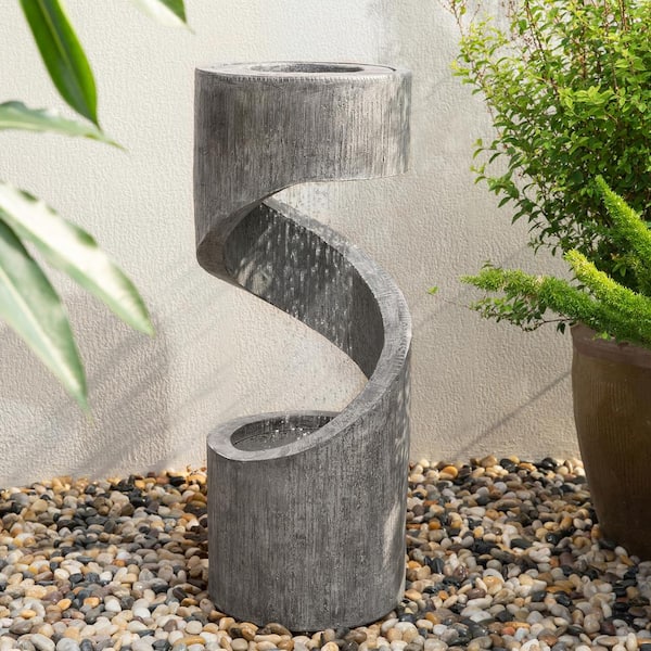 Glitzhome 31.25 in. H Polyresin Curving Shaped Outdoor Fountain With Pump and LED Light