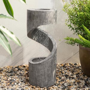 31.25 in. H Polyresin Curving Shaped Outdoor Fountain With Pump and LED Light