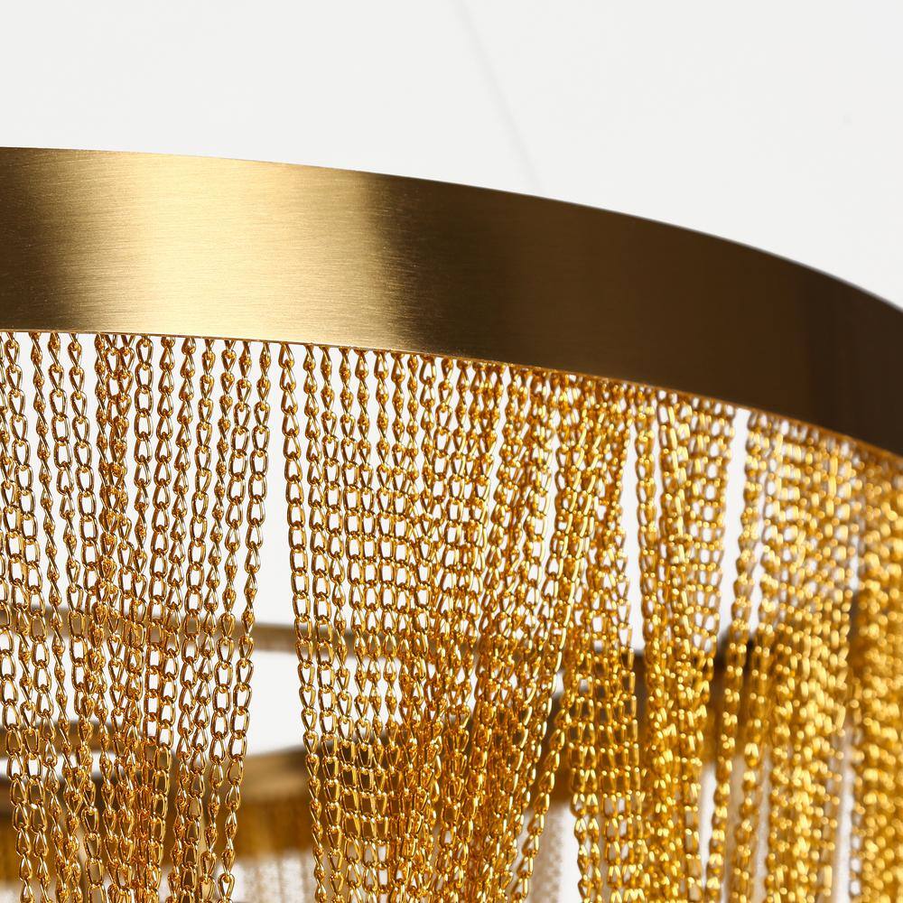Glamorous Brass and Crystal 9-Light Chandelier with Gold Fringe