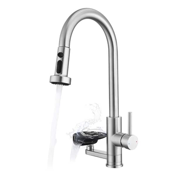 3-in-1 Kitchen Faucet with Pull-Down Sprayer, Glass Rinser, High Arc Brushed Nickel Sink Faucet with 3 Spray Modes