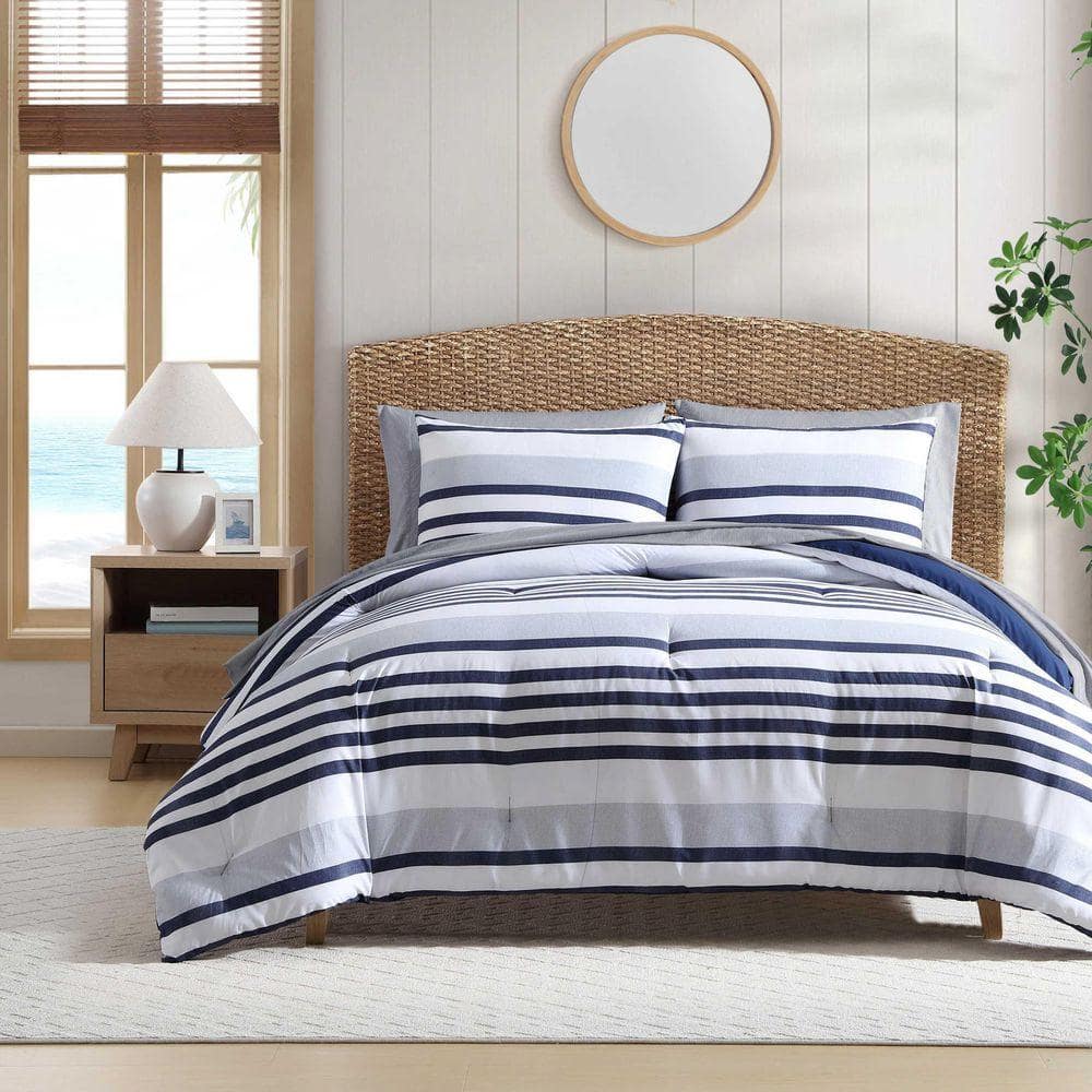 ※ココナミ※ 【Spick &Span】 Nautica Palm Coast Stripe Reversible 5-Piece Dark Blue Microfiber