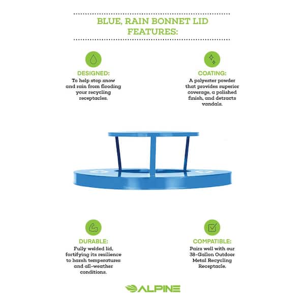 Blue Round Rain Bonnet Trash Recycling Bin Lid for 38 Gal. Outdoor Metal Recycling Bin