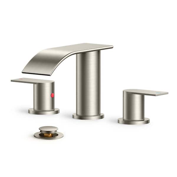 ANZA 8 in. Widespread Double Handle Bathroom Faucet with Pop-Up Drain in Brushed Nickel