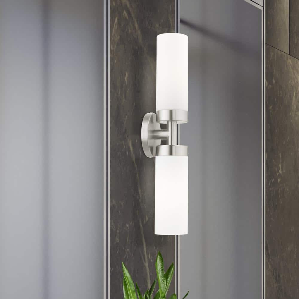 Sleek Brushed Nickel Outdoor Vanity Sconce with Satin Opal White Glass