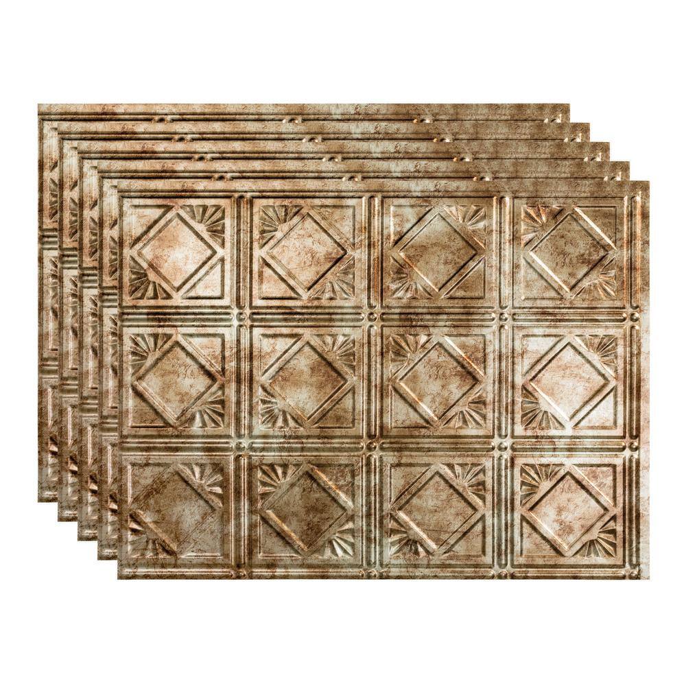 Fasade 18 In X 24 In Traditional 4 Vinyl Backsplash Panel In Bermuda Bronze Pack Of 5 4199