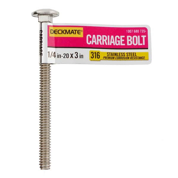 DECKMATE Marine Grade Stainless Steel 1/4-20 X 3 in. Carriage Bolt
