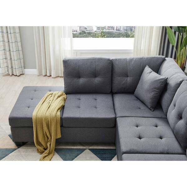 Polyester Reversible Sectional, Symmetry Gray Leather Power Reclining Sofa