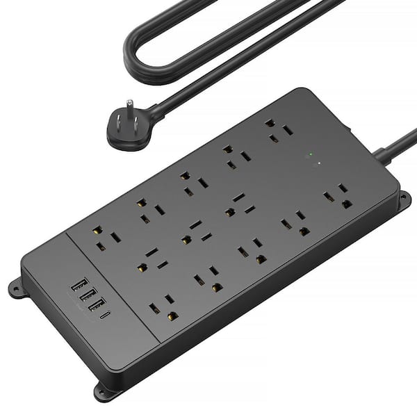 Mountable Heavy Duty 5 ft. Power Strip Extension Cord 13-Outlet AC 4000-Joules Surge Protector with 4-USB Ports 1-USB C