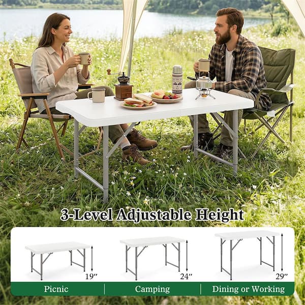 Costway 4 ft. Portable Camping Table with HDPE Tabletop and Metal
