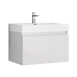 Mezzo 30 in. Modern Wall Hung Bath Vanity in White with Vanity Top in White with White Basin